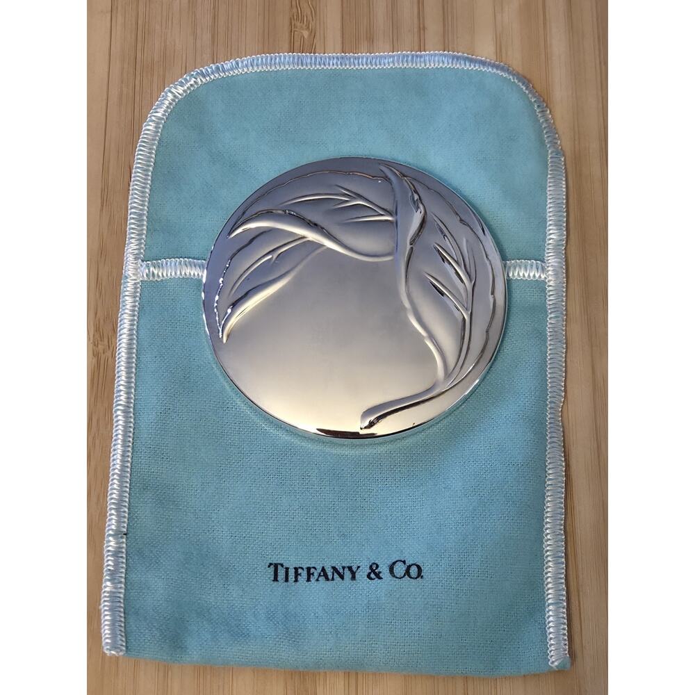 Tiffany & Co Silverplate Leaf Compact Mirror w/ Pouch